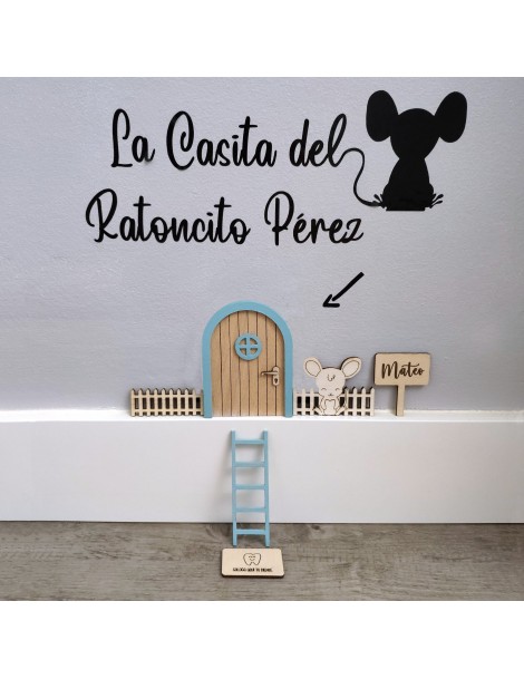 Casita ratoncito Pérez con papel decorativo y nombre personalizado